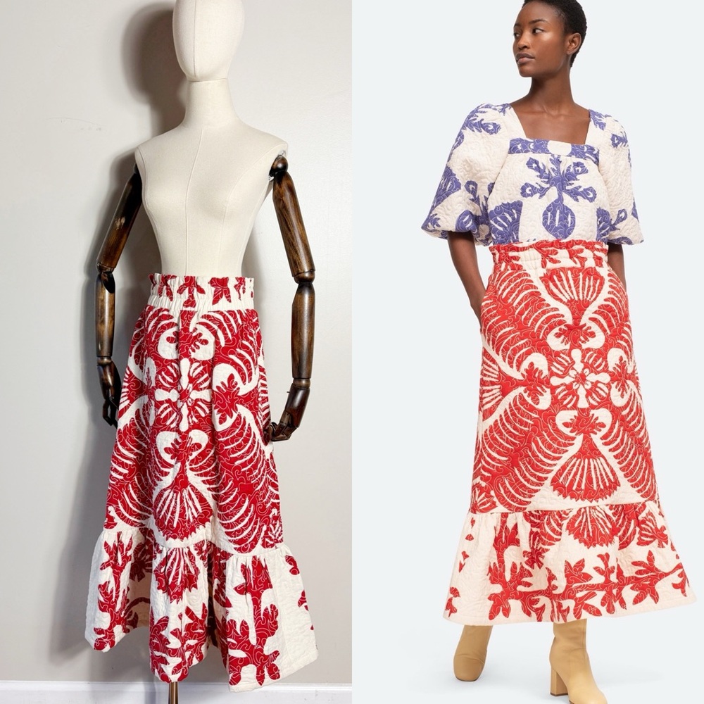 Sea New York “Henrietta” ruby red quilted midi skirt